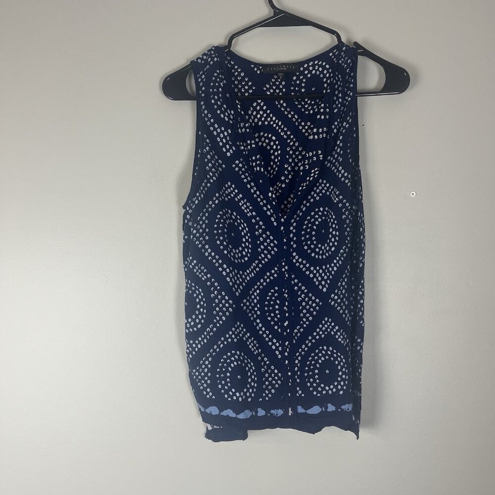 SANCTUARY Top Women's Small Blue Batik Geo Pattern Sleeveless Rayon Blouse‎